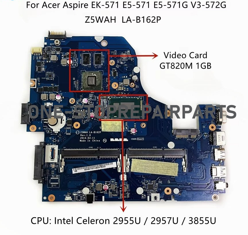 LA-B162P LA-B991P For Acer Aspire E5-571G V3-572G EK-571G Laptop Motherboard With I3 I5 I7 CPU GT820M/840M Video Card 100% New Acer laptop repair parts