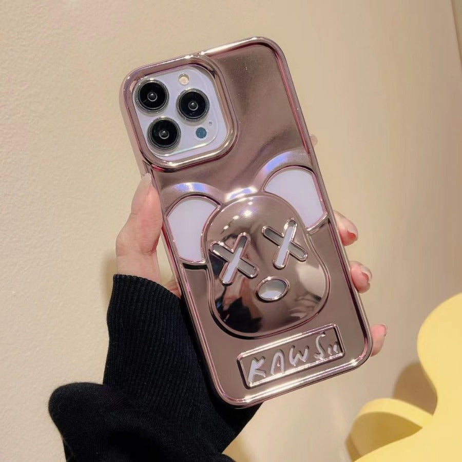 Accessories for iPhone14/13promax anti-drop hollow three-dimensional violent bear solid color female new mobile phone case Phone accessories