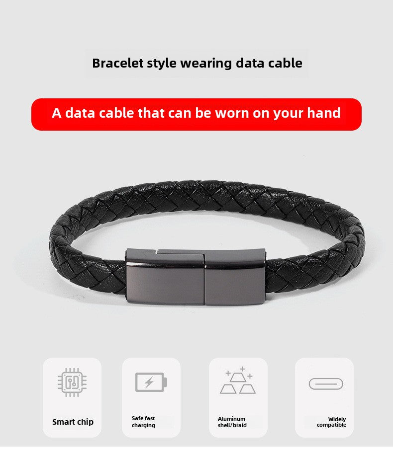 USB cable bracelet data cable, leather braided creative data cable bracelet USB data cable bracelet