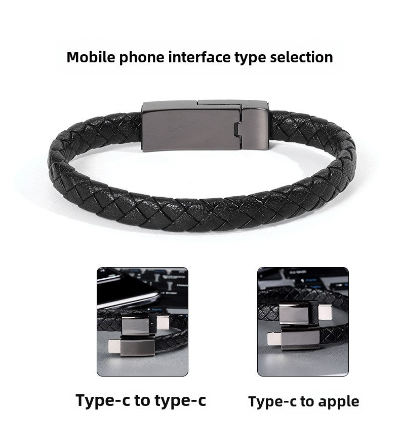 USB cable bracelet data cable, leather braided creative data cable bracelet USB data cable bracelet