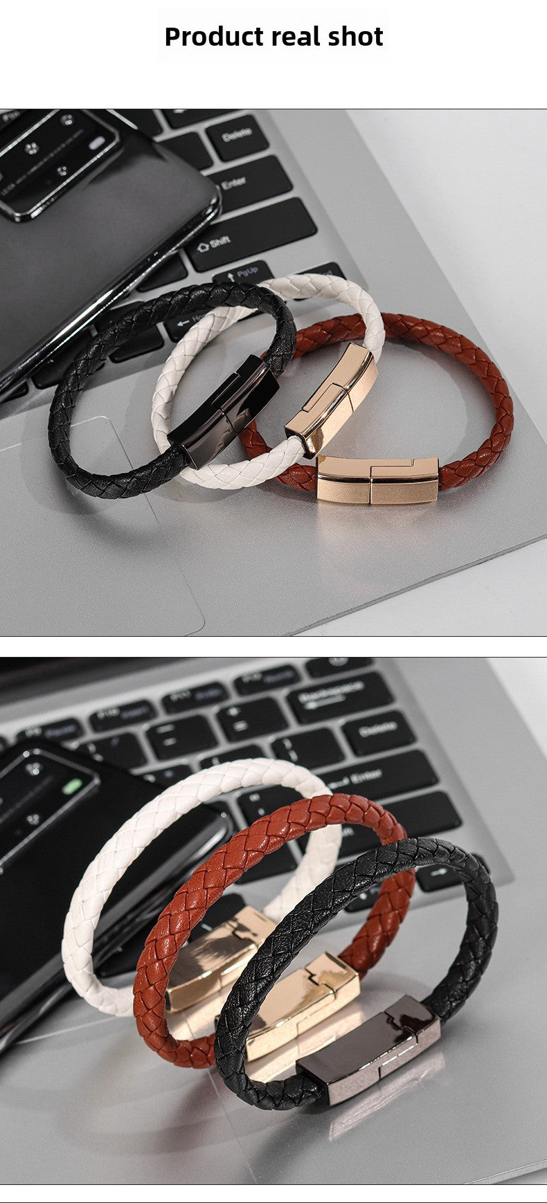 USB cable bracelet data cable, leather braided creative data cable bracelet USB data cable bracelet