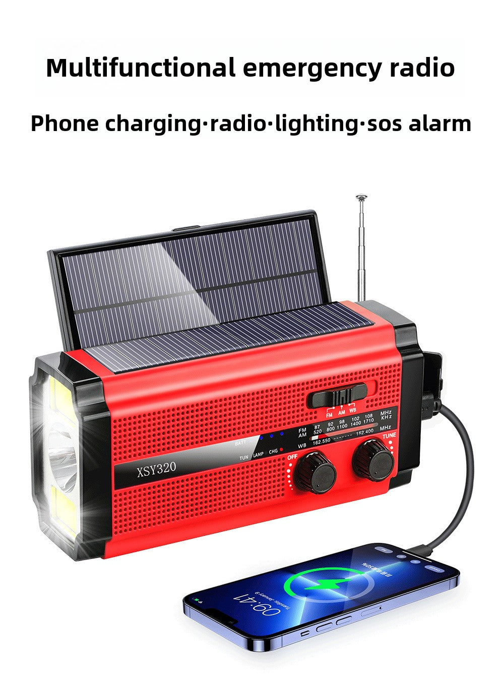 Hot-selling multi-function Emergency Power Bank radio AM/FM/WB hand-cranked power generation solar usb rechargeable AAA battery