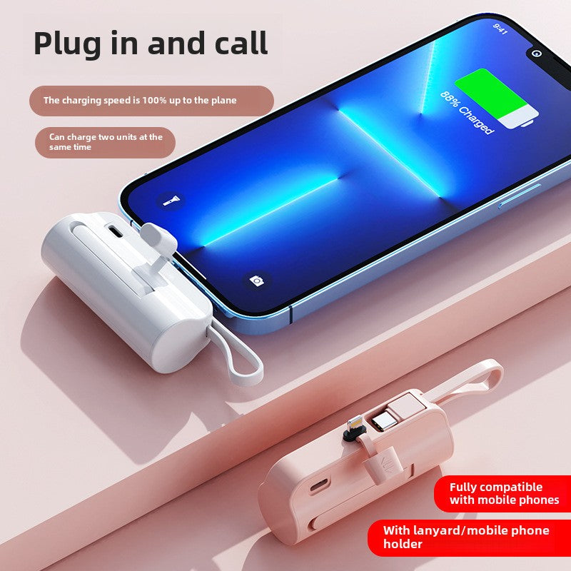 Fast charging 5000mAh power bank mini compact portable with cable mobile power supply support Type-C iPhone