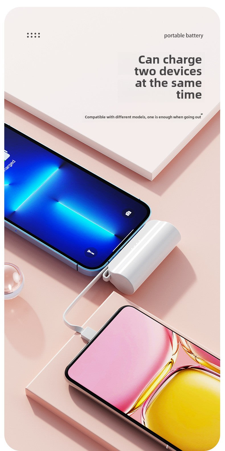 Fast charging 5000mAh power bank mini compact portable with cable mobile power supply support Type-C iPhone