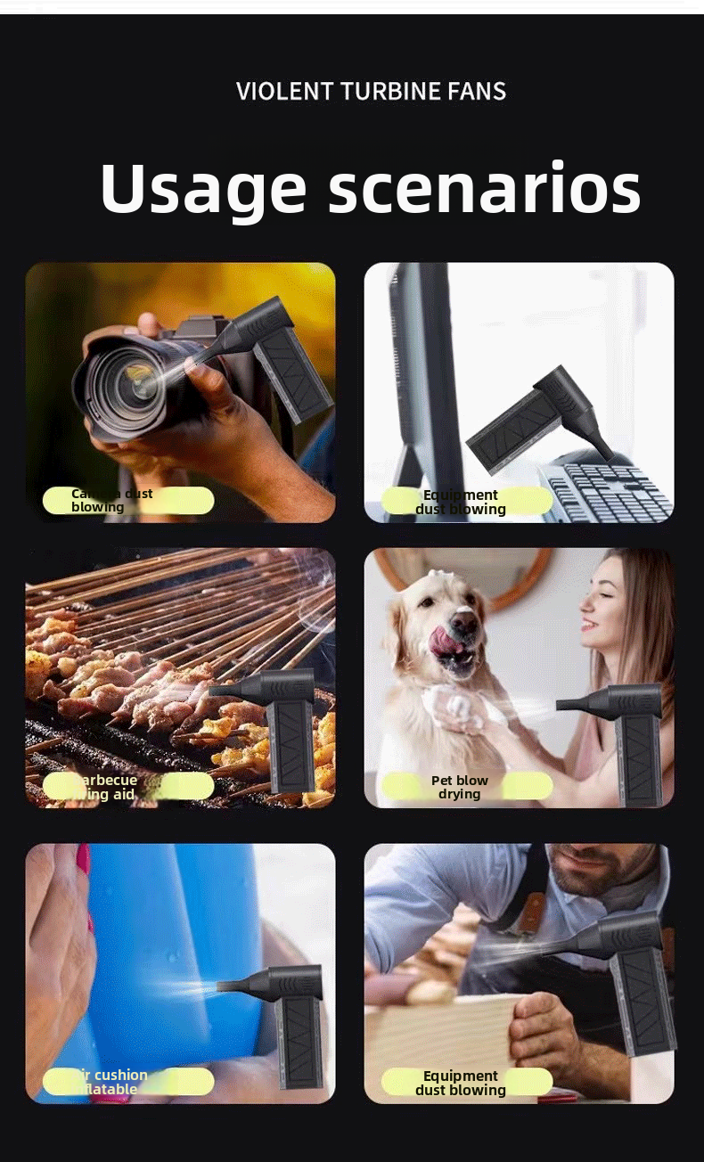 High Speed Violent Turbo Fan LED Lighting Handheld Fan Wireless Car Vacuum Cleaner House Cleaning Outdoor Products