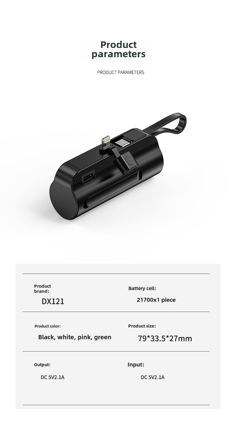 Fast charging 5000mAh power bank mini compact portable with cable mobile power supply support Type-C iPhone